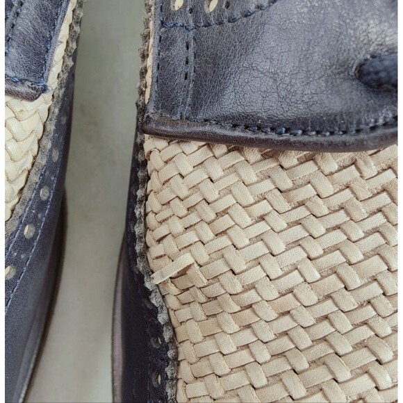 Fratelli Rossetti Men\'s Navy Cream Woven Leather Wingtip Derby Dress Shoes, 10